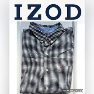 IZOD Men's Navy and White Gingham Button Down Slim Fit Shirt